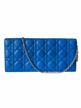 Christian Dior Blue Cannage Leather WOC Crossbody Clutch Silver Charm